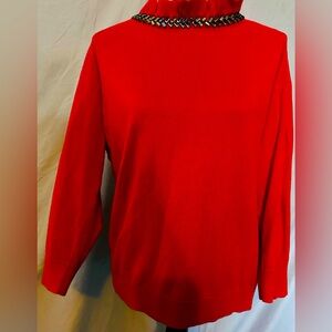 EUC Talbots red sweater size Large and hand stitch beading